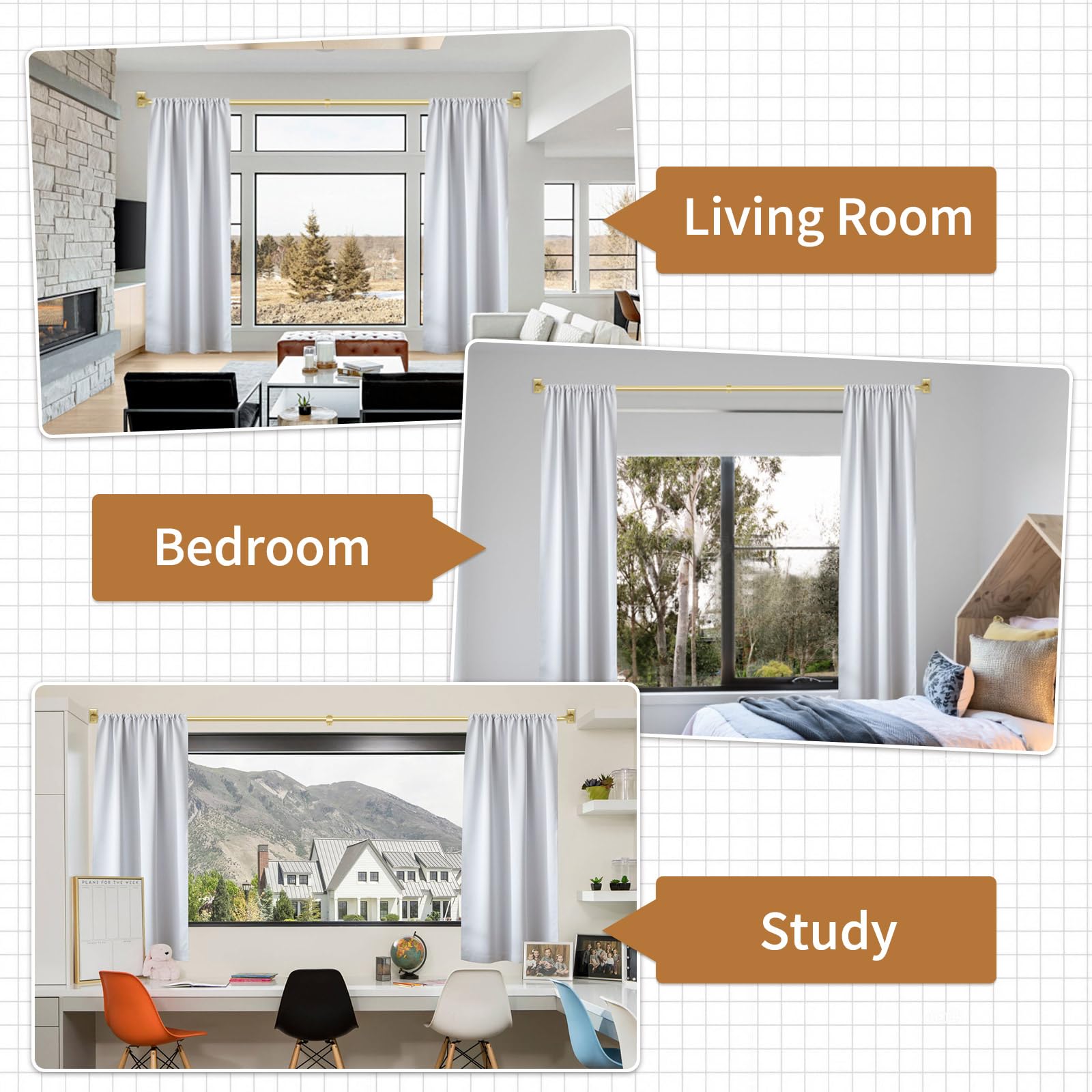 ZYRW Gold Curtain Rod modern design complements any room decor.