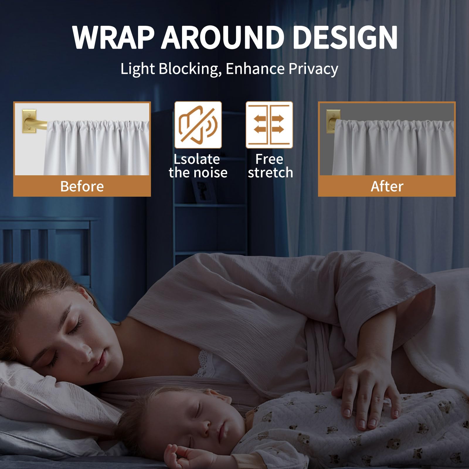 ZYRW gold curtain rod with modern finish complements living room decor