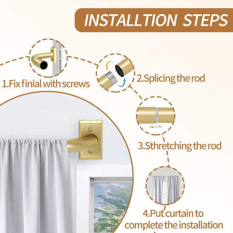 ZYRW gold curtain rod telescopic ends for adjustable length