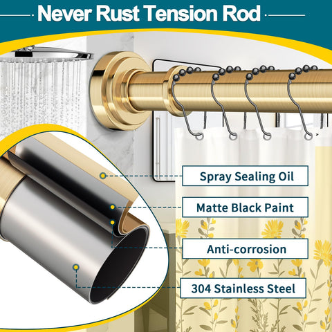 ZYRW Gold Tension Rod rust-free coating protects against humidity and steam.