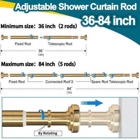 ZYRW Gold Tension Rod ideal for bathroom and patio uses.