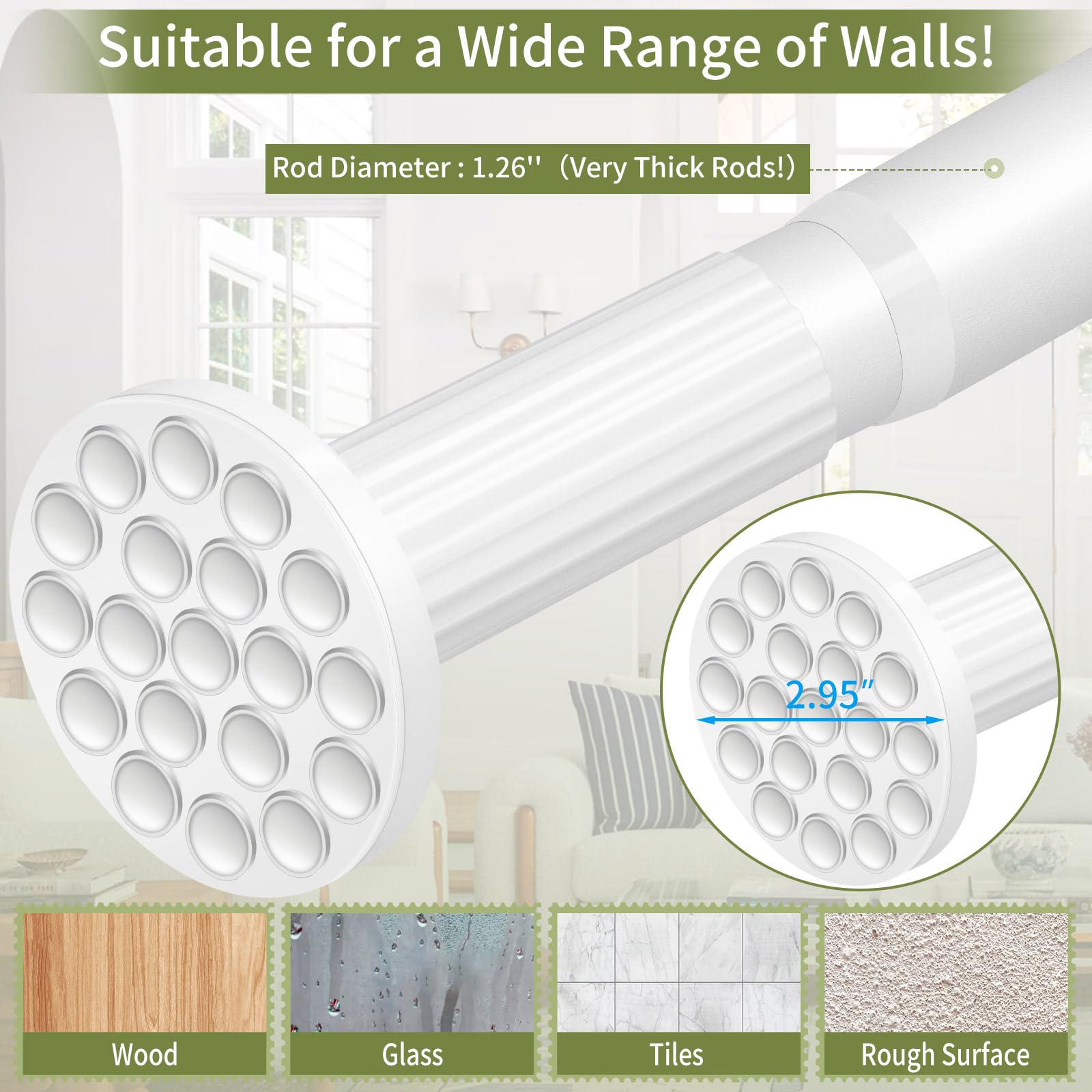 ZYRW 1.26 inch diameter rod supports heavy curtains safely