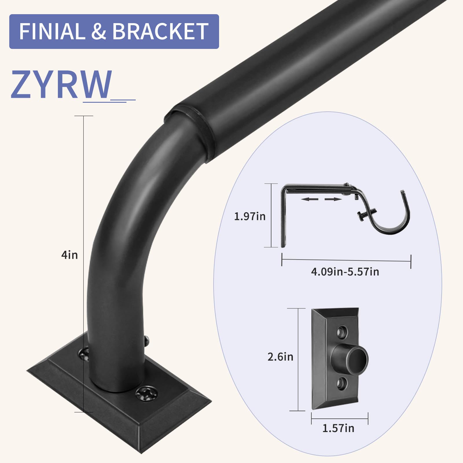 ZYRW heavy-duty metal curtain rod offers durable support for heavy drapes