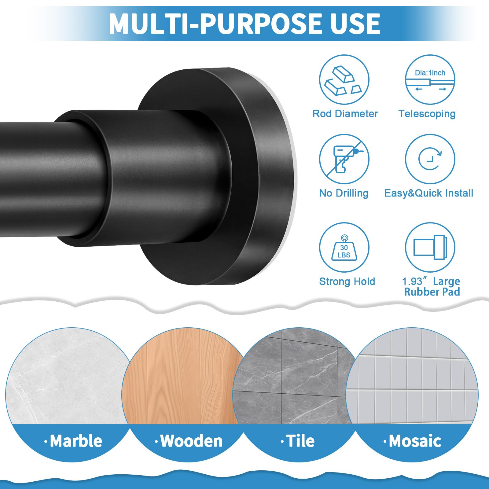 ZYRW 1-inch diameter rod offers robust support in bathrooms.