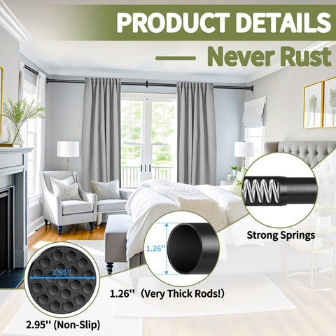 ZYRW tension curtain rod 44lbs capacity supports heavy curtains