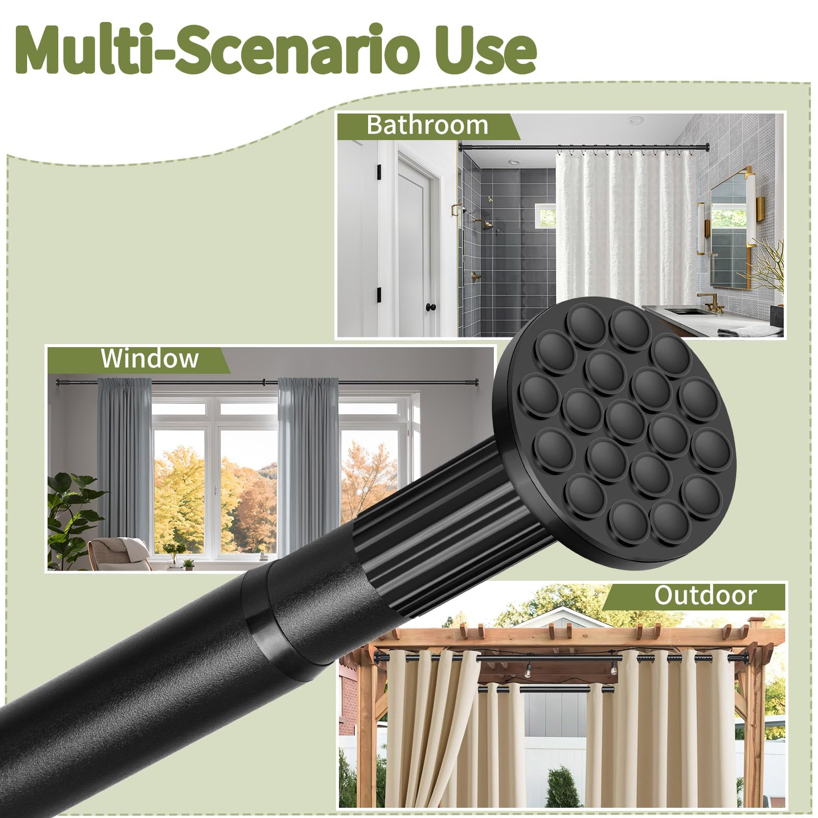 ZYRW tension curtain rod adjustable length covers 4.25 to 12.08 ft