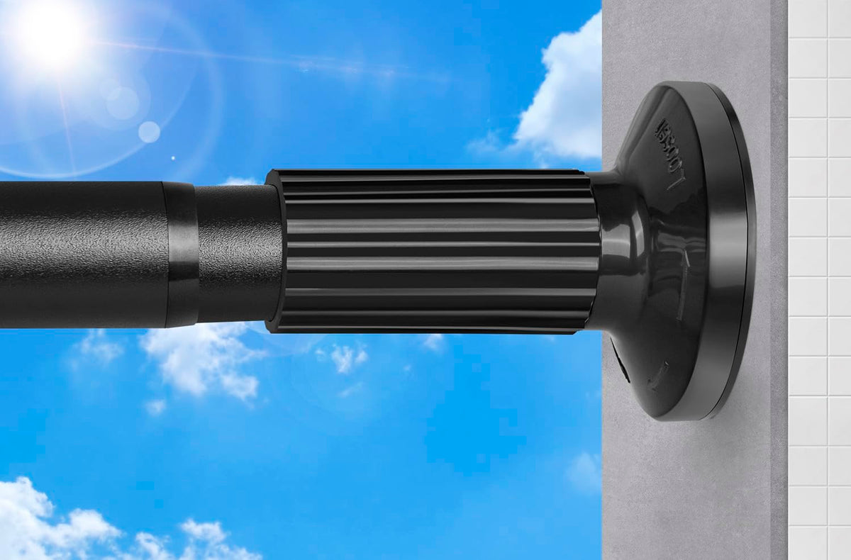 ZYRW tension rod extended to 51-165 inches for versatile window or patio setups.