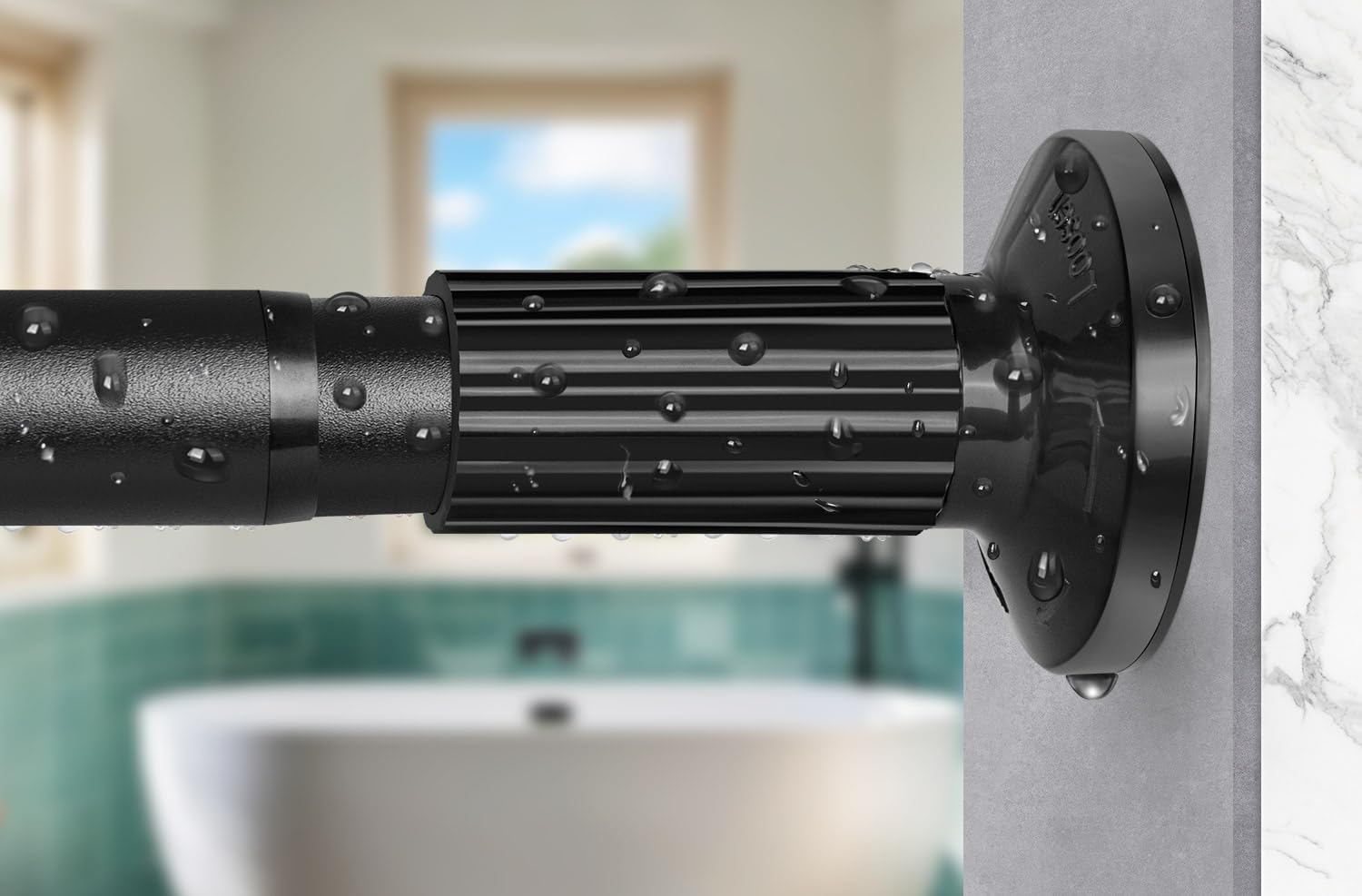ZYRW tension shower rod extended to fit 51-86 inches, securely holding heavy curtains.