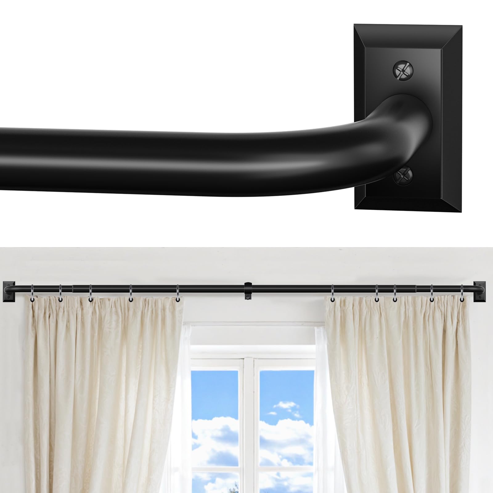 ZYRW wrap-around curtain rod for 28–48 inches provides secure wall mounting.
