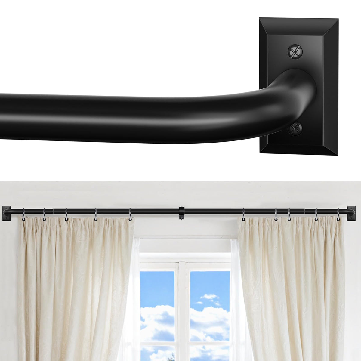 ZYRW wrap-around curtain rod for 28–48 inches provides secure wall mounting.