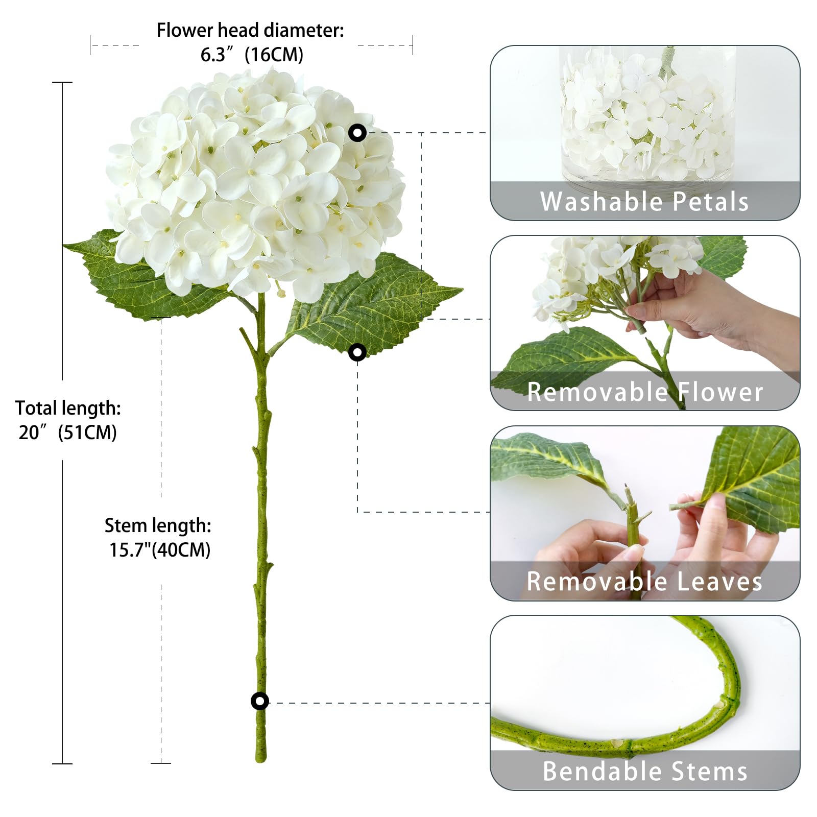 ZYTUYO ivory white hydrangea leaves close view for DIY bouquets