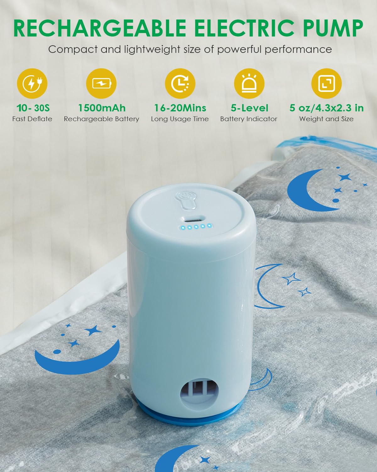 Z ZONAMA rechargeable electric pump shows convenient 1500mAh battery for quick deflation
