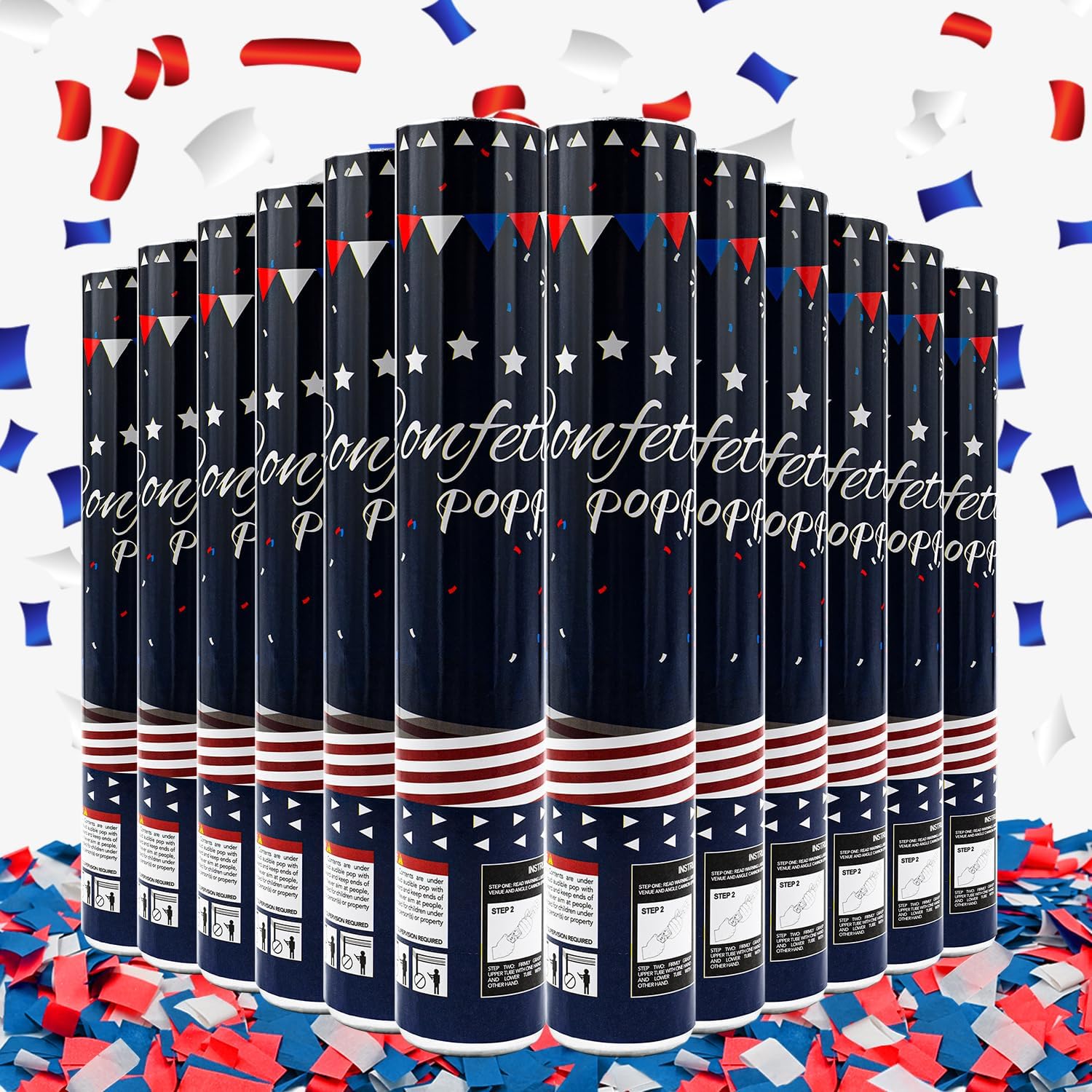 ZZPAKUE confetti cannon in patriotic colors ready to ignite celebration