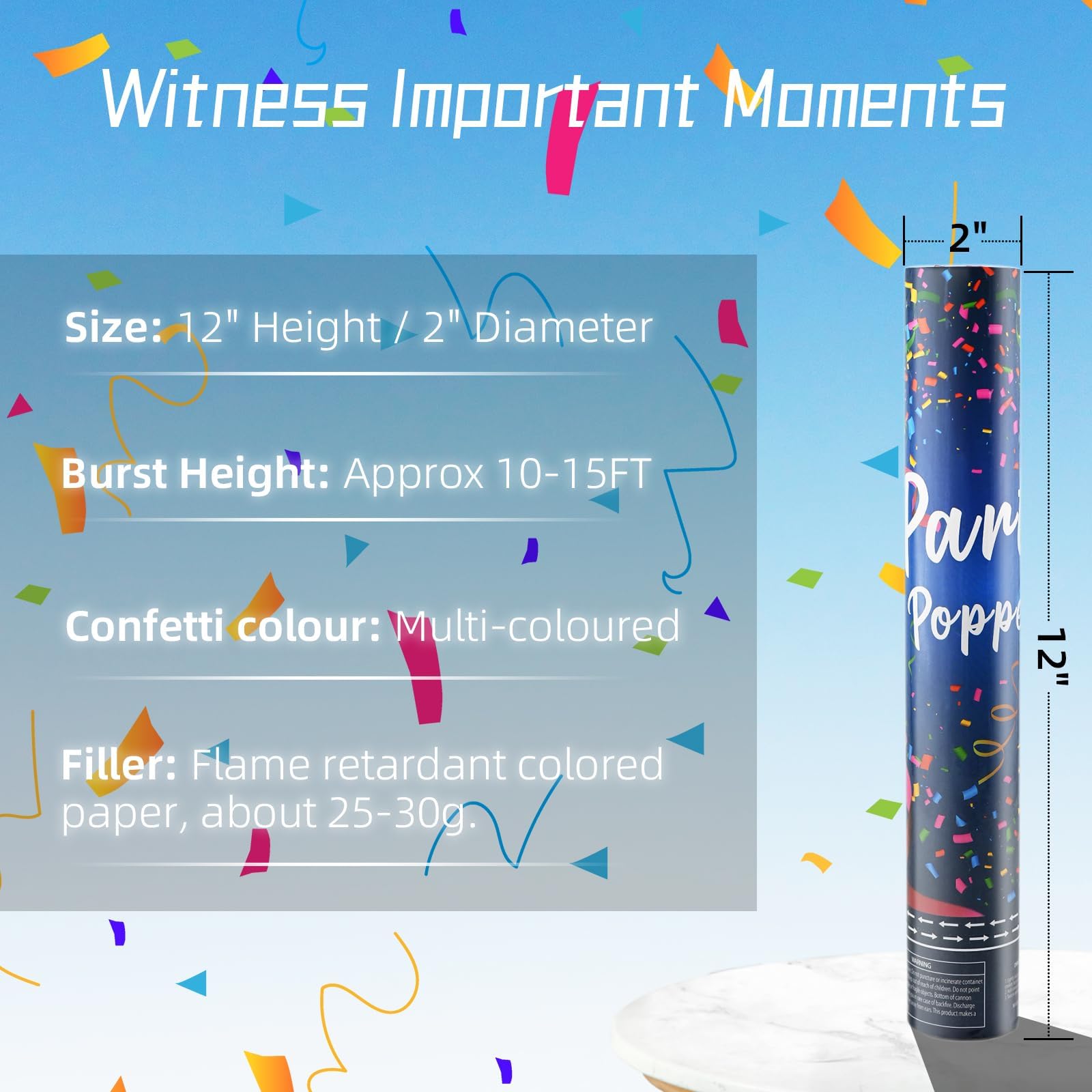 ZZPAKUE confetti cannon in action releasing bright multicolor bursts for celebrations