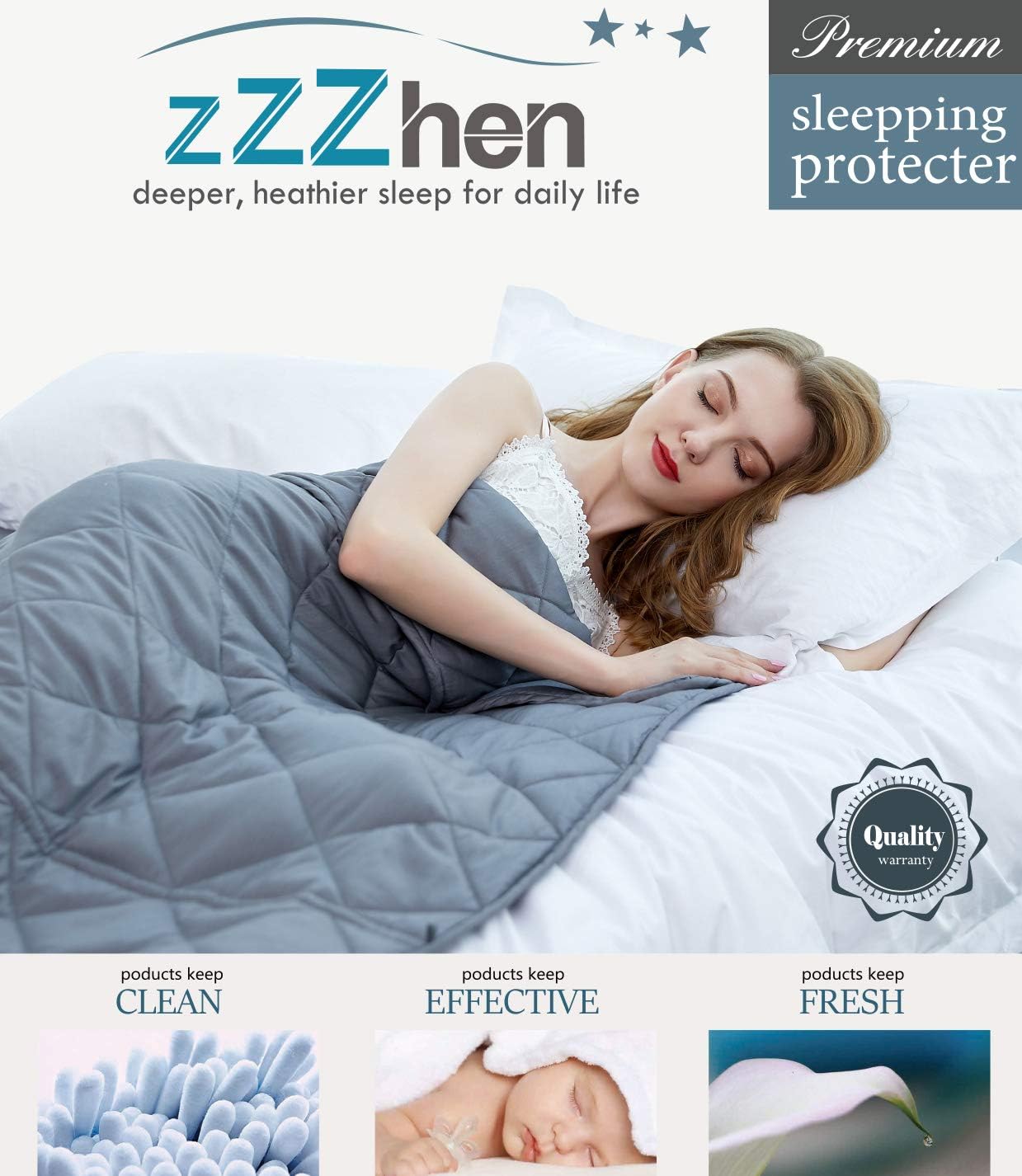 ZZZhen weighted blanket box-stitch detail demonstrates even weight distribution