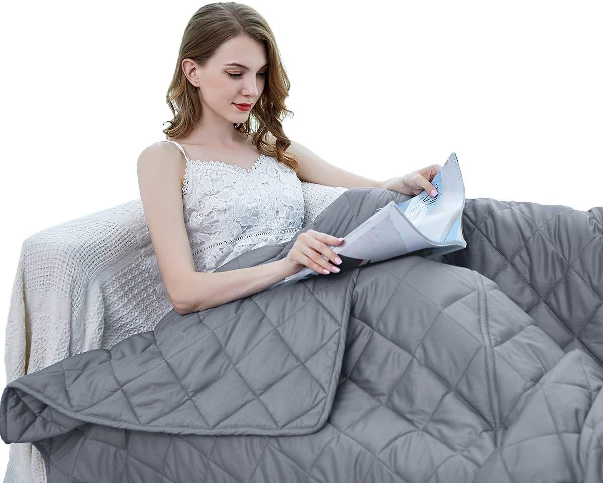 ZZZhen weighted blanket close-up of breathable fabric highlights air-permeable weave for year-round comfort